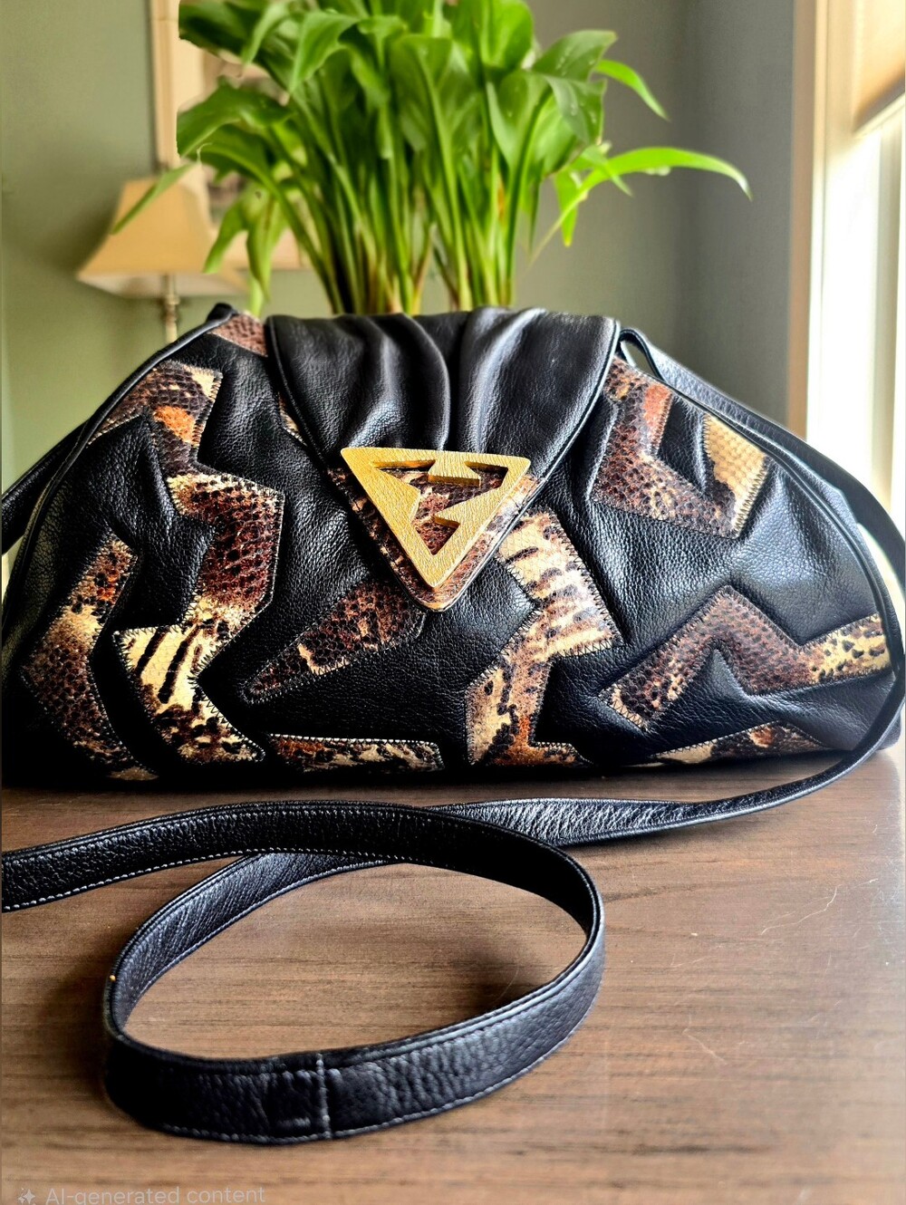 Vintage Sharif c. 1980's Leather And Python Embossed Bag